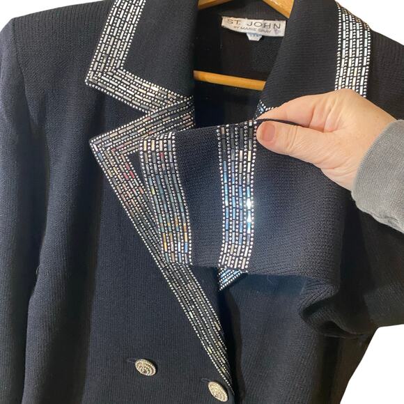 St. John by Marie Gray Santana Knit Embellished Skirt Suit Black Size 8 USA - Picture 5 of 11